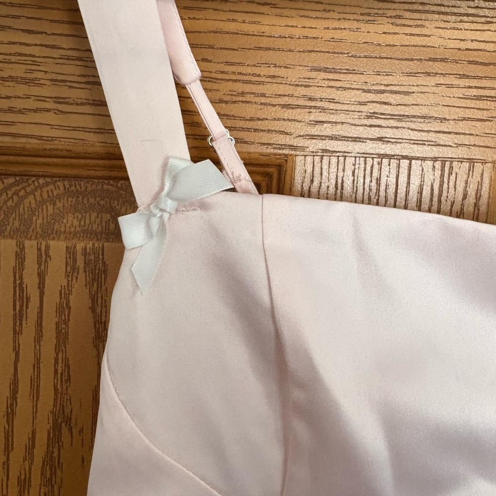 Lulu's Pink Satin Babydoll dress w/ bow tie in the back - Picture 2 of 5